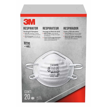 3M DISPOSABLE MASK N95 WHT 8200H20-DC